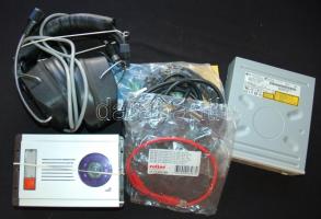 Vegyes bolha tétel: számítógép tartozékok, egér, kaputelefon, fejhallgató, vezeték nélküli telefon, klf vezetékek, stb.