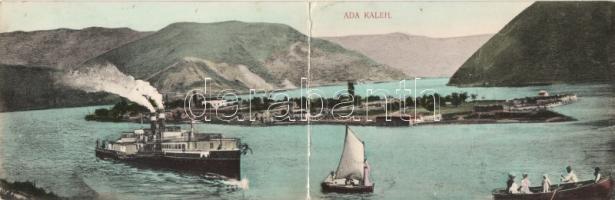 Ada Kaleh port, teamship, sailing boat, panoramacard (Rb)