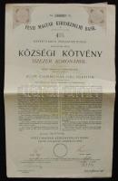 1913. Pesti Magyar Kereskedelmi Bank Községi Kötvénye 10.000K-ról szárazpecséttel