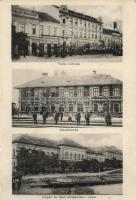 Nagybecskerek, Rózsa szálloda, vasútállomás, kereskedelmi iskola / Hotel, railway station, school (leporelló képeslapból / from a postcard leporello)