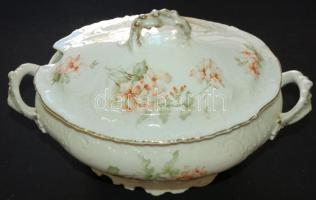 cca 1860 Virágokkal díszített sorszámozott jelzett Loket Elbogen porcelán leves tál hibátlan állapotban/ Numbered Loket Elbogen chinaware soup bowl in flawless condition 37x22x24cm