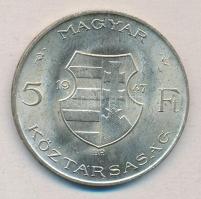 1947. 5Ft Ag "Kossuth" T:2+ kis ph.