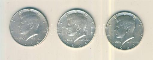 Amerikai Egyesült Államok 1964. 1/2$ Ag Kennedy 3x) T:2,2- USA 1964. 1/2 Dollar Kennedy (3x) C:XF,VF