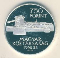 1998. 750Ft Ag "Budapest egyesítésének 125. évfordulója" T:PP díszdobozban