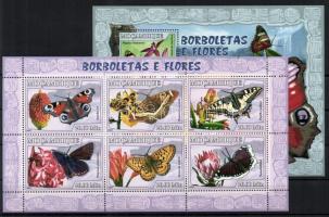 Schmetterlinge Kleinbogen + Block, Lepkék kisív + blokk, Butterflies minisheet + block