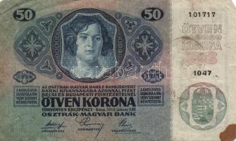 Vegyes bankjegy tétel: 1902-1932. 50f + 50P (2x) + 50K (2x) román felülbélyegzéssel + 100K (2x) + 10...