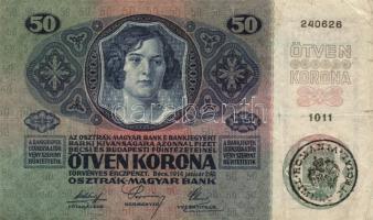 Vegyes bankjegy tétel: 1902-1932. 50f + 50P (2x) + 50K (2x) román felülbélyegzéssel + 100K (2x) + 10...