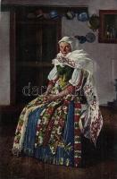 Folklore, hungarian bride in national costume, Kalotaszeg