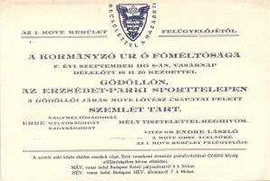 Invitation card, Magyar Országos Véderő Egylet (MOVE) event with Horthy