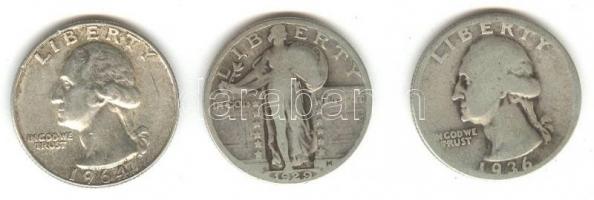 Amerikai Egyesült Államok 1929. 1/4$ Ag "Liberty" + 1936. 1$ Ag "Washington" + 1...