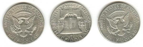 Amerikai Egyesült Államok 1954. 1/2$ Ag Franklin + 1964. 1/2$ Ag Kennedy + 1968D 1/2$ Ag Kennedy T:2- USA 1954. 1/2 Dollar Ag Franklin + 1964. 1/2 Dollar Ag Kennedy + 1968D 1/2 Dollar Kennedy C:VF