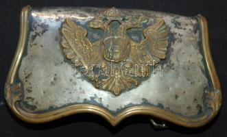 Monarchia korabeli tiszti sapka övvel, piros bőr, díszes fémberakású lőszertartóval, 1848-as Rendőr ...