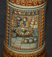 Ónfedelű, mázas, festett sörös kupa /
Beer pitcher with tin cover 18cm