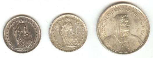 Svájc 1952B. 1Fr Ag + 19681969B 5Fr Ag + T:2
Switzerland 1952B. 1 Franc Ag + 1968. 1 Franc + 1969B 5...