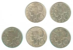 Ausztria 1957,58,59,65,72. 10Sch Ag (5x) T:2,2- Ausztria 1957,58,59,65,72. 10 Schilling Ag (5x) C:XF,VF