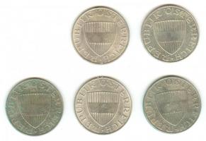 Ausztria 1957,58,59,65,72. 10Sch Ag (5x) T:2,2-
Ausztria 1957,58,59,65,72. 10 Schilling Ag (5x) C:XF...