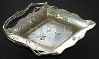 Szecessziós díszítésű füles alpakka gyümölcsös tálka / Decorative alpacca fruit bowl 30x20 cm