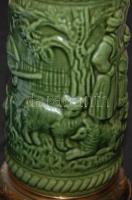 Díszes részfedelű és -talpú, mázas domborműves sörös kupa 26cm