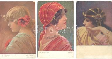 3 db háború előtti, C. V. Muttich szignós művészlap