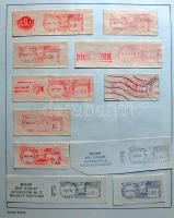 Több mint 300 db piros gépi hirdető-reklám bélyegző kivágás az egész világból, albumlapokon