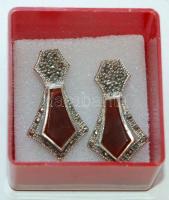 Ezüst (Ag) fülbevaló csiszolt karneollal és markazitokkal /
Silver earrings with carneol and marcasi...
