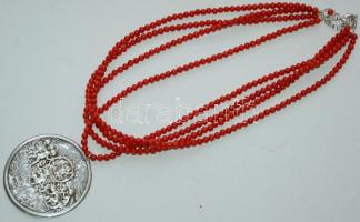 cca 1900 4 soros korall lánc ezüst (Ag) szerelékkel szecessziós ezüst medállal / Coral necklace with silver medallion 42cm