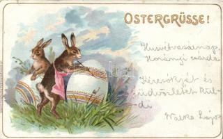 1899 Easter, bunny, eggs, litho (small tear)