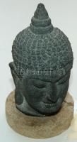 cca 1920 Buddha fej szürke homokkőből talapzaton Indiából / Head of Buddha from India, gray sandstone, 13cm