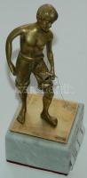 Fiú horgászbottal, sárgaréz szobrocska márvány talapzaton / Brass statue of boy with fishing stick 19cm