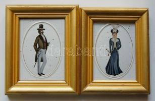 Úr és Hölgy, 2db porcelán kép keretben