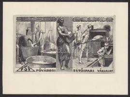 cca 1950 Fővárosi Sütőipari Vállalat rézkarc, papír, 15x11 cm
