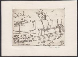 1937 Bajor Ágost: Juni 1-én a műteremház 17. sz. lakásába költöztem, ceruza jelzéssel, rézkarc, papír 13,5x10 cm