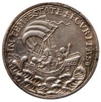 ~XVIII.sz. Szent György Tallér Ag "SS GORGIVS EQVITVM PATRONVS / IN TEMPESTATE SECVRITAS" Körmöcbánya, évszám nélkül (d=45mm/24.94g) T:2-,3 /  Hungary ~18th century St. George Thaler Ag Kremnitz, without date (d=45mm/24.94g) C:VF,F