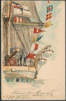 K.u.K. ship, artist signed Meissner & Buch litho