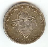 1938. 5P Ag "Szent István" T:2- ph.