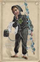 New year, chimney sweeper, clover, litho (EK)