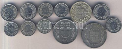 Svájc 12db-os fémpénz tétel, közte 1958. 2Fr Ag T:2 Switzerland 12 mixed coins, all value 14,4 Francs with 1958. 2 Francs Ag C:XF