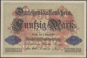 Német Birodalom/Császárság 1914. 50M E hétjegyű sorszám T:I German Empire 1914. 50 Mark E 7 digit serial C:Unc