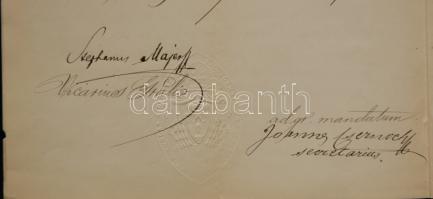 1887 Egyházi okirat Simor János esztergomi érsek fejlécével, Majer István püspöki helynöki és Cserno...