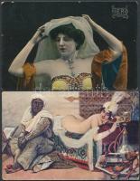 16 db régi motívumlap, hölgyekről és párokról, köztük egy erotikus és egy dombornyomott