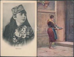 12 db régi motívumlap gyerekekről, többségük folklór vagy üdvözlő lap