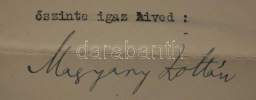 1929 Magyary Zoltán aláírásával, a M. Kir. Vallás- és Közoktatásügyi Minisztérium fejlécével, köszön...