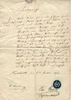 1854 Szignettás okmány a freistadti zsidó hitközség pecsétjével