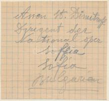 Assen St. Dimitroff a Szófiai opera igazgatójának aláírása kártyán