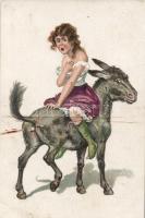 The girl and the donkey, litho (small tear)