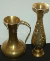 Kis réz tétel: váza, kancsó, kilincs, kis kard, tálca, gyümölcsös tál