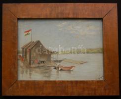 Olvashatatlan jelzéssel: Balatoni táj, olaj-farost, jelzett, keretben 24x30cm