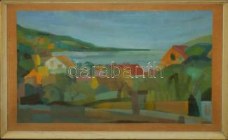 Nagy László 68 jelzéssel: Badacsonytomaj, tempera-farost, jelzett, üvegezett keretben 76x57cm