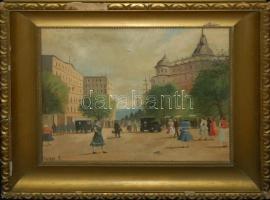 Berkes Antal (1874-1938): Utcarészlet, olaj-farost, jelzett, 46x48cm, keretben