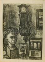 1968 Fenyő jelzéssel: Antikvár interieur, szén-papír, 50x70 cm